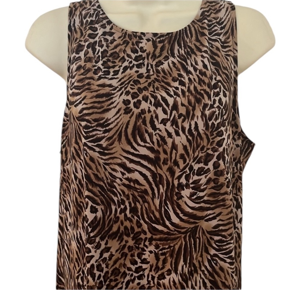 Style & Co size large tan & black animal print maxi dress with scoop neck